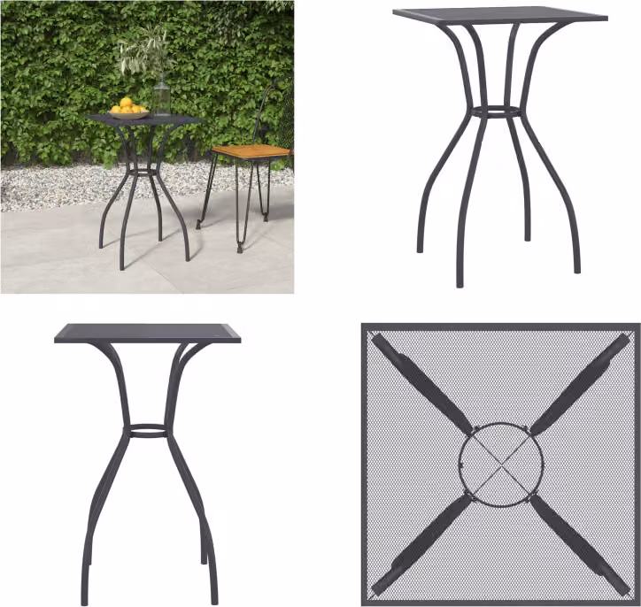 vidaXL Tavolo da giardino antracite 50x50x72 cm con griglia in acciaio - Tavolo da giardino - Tavoli da giardino - Tavolo da esterno - Tavolo da patio