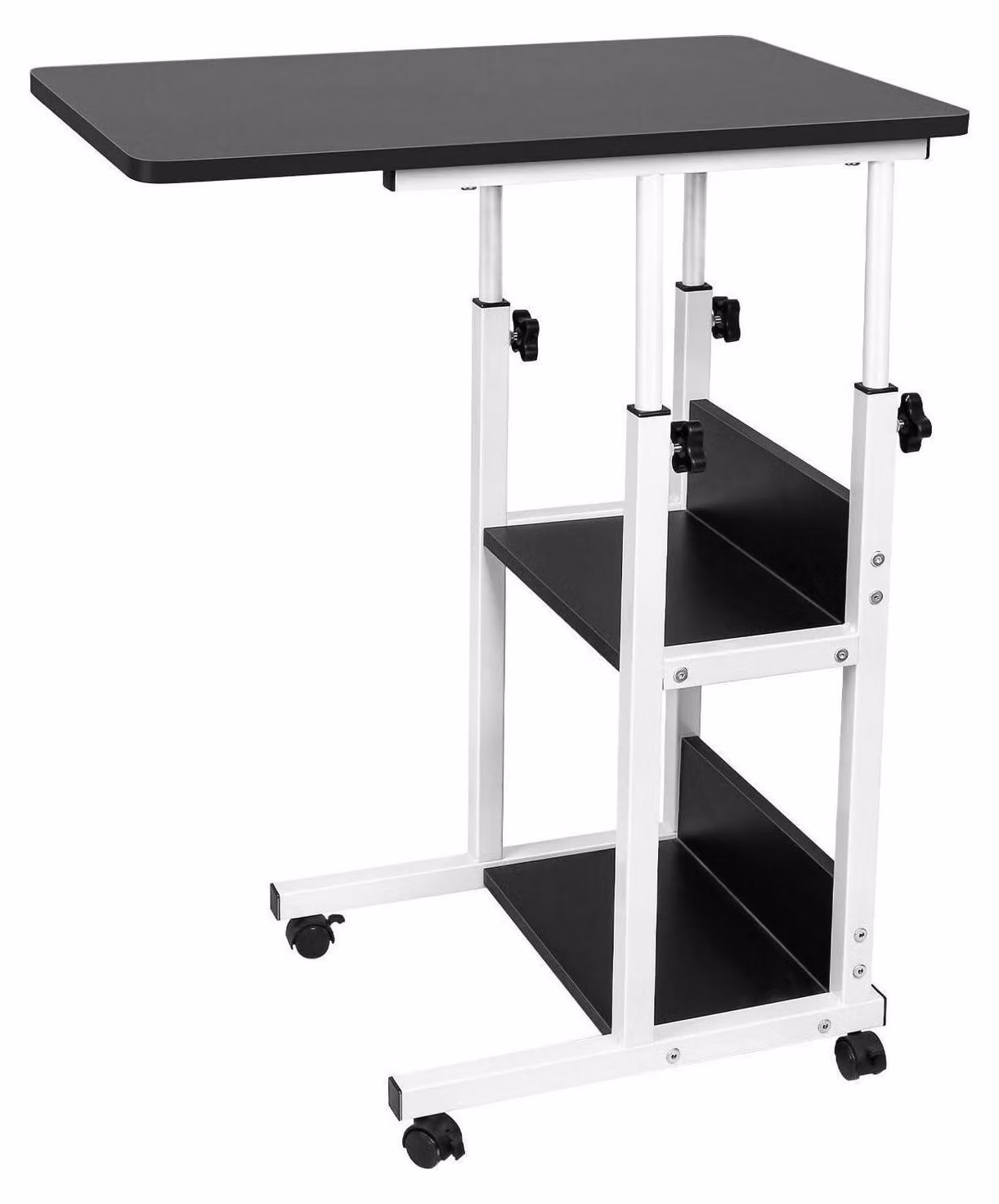Tavolo regolabile in altezza per laptop, con rotelle, tavolo da letto, tavolino, scrivania mobile per computer, 60 x 40 cm, nero