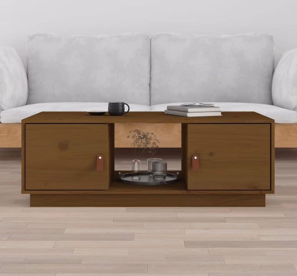 The Living Store Tavolino marrone miele 100x50x35 cm in legno di pino massiccio