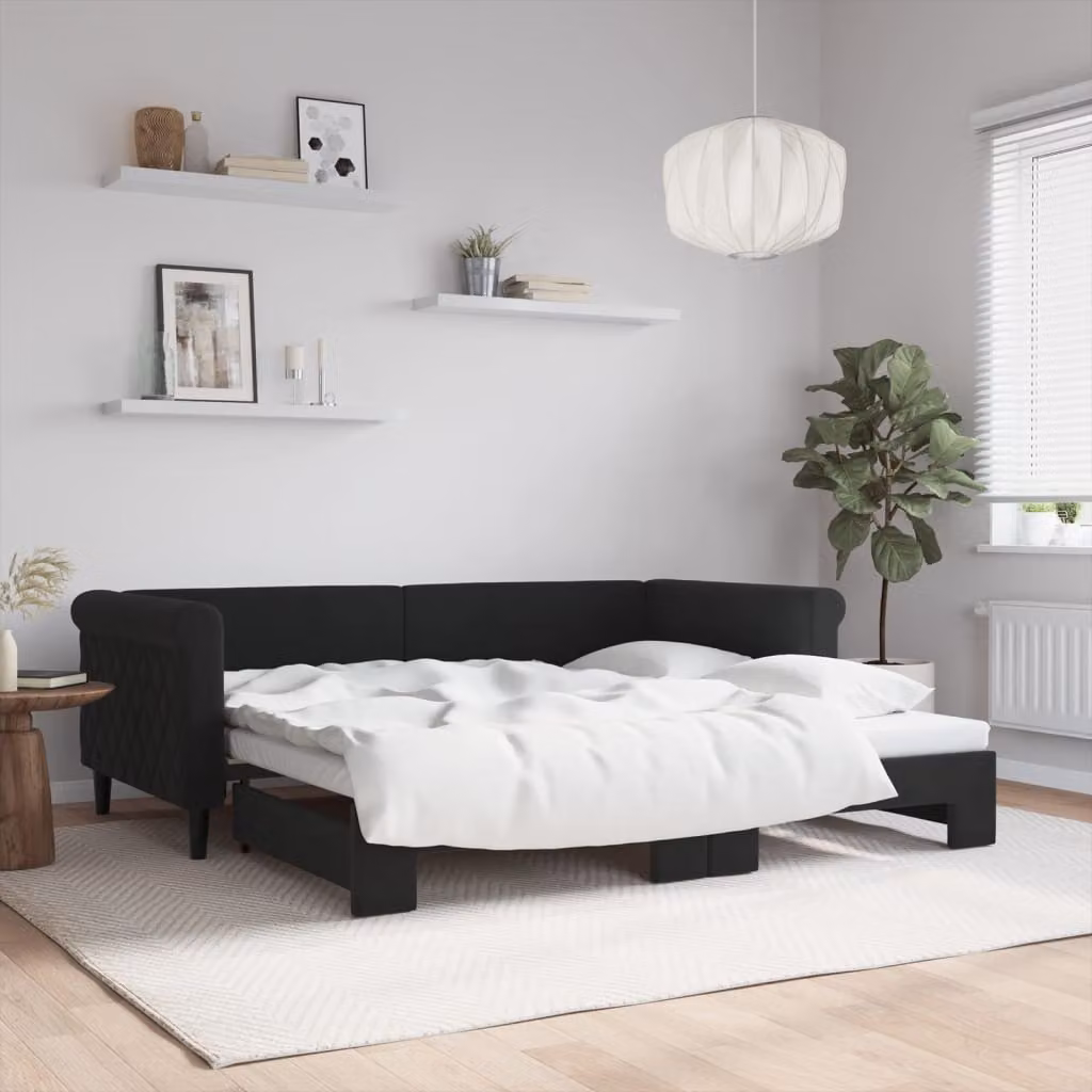 vidaXL Divano Letto con Letto Estraibile in Velluto Nero L/P/H: 90 x 190 cm