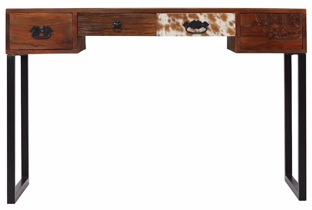 Scrivania in legno massiccio e vera pelle 117x50x76 cm