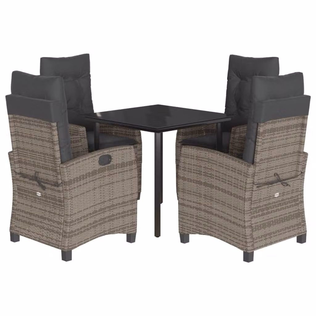 Set da Pranzo da Giardino 5 pz con Cuscini in Polyrattan Grigio