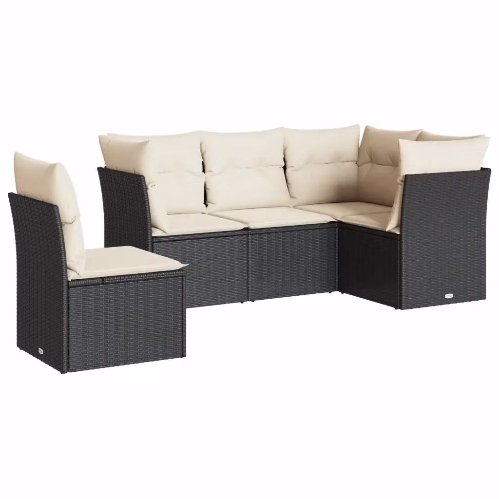 Set Divano da Giardino a L vidaXL 5 pz con Cuscini, Struttura in Metallo e Polyrattan, Nero e Bianco – 2
