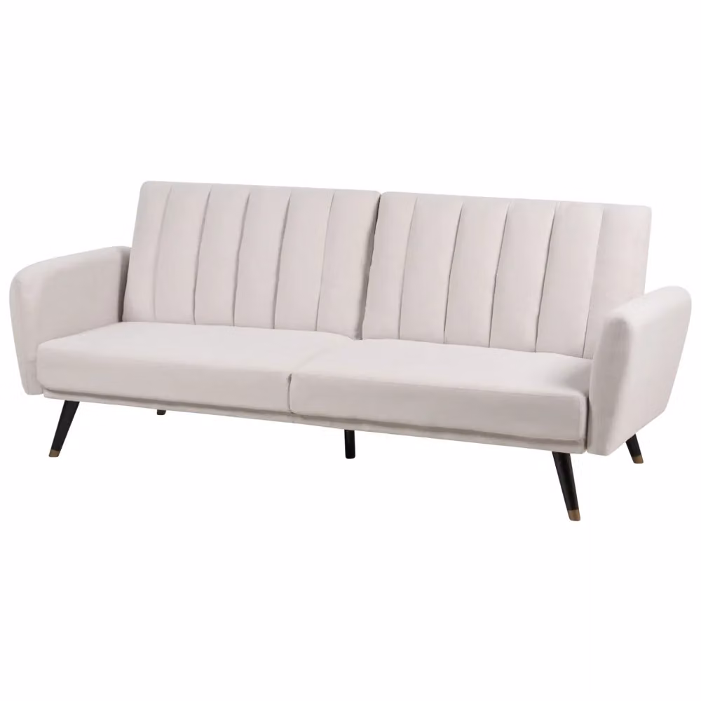 Divano letto click-clack Beliani a 3 posti in tessuto beige con struttura in legno e poggiatesta regolabile per soggiorno e camera da letto L: 212 cm, P: 90 cm, H: 80 cm – 2