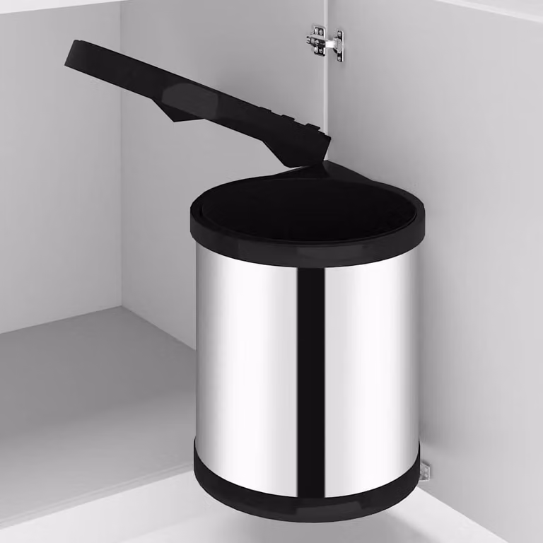 Pattumiera da incasso per cucina vidaXL in acciaio inossidabile con cestello interno rimovibile e coperchio a ribalta, disponibile in nero o argento, capacità 12 L