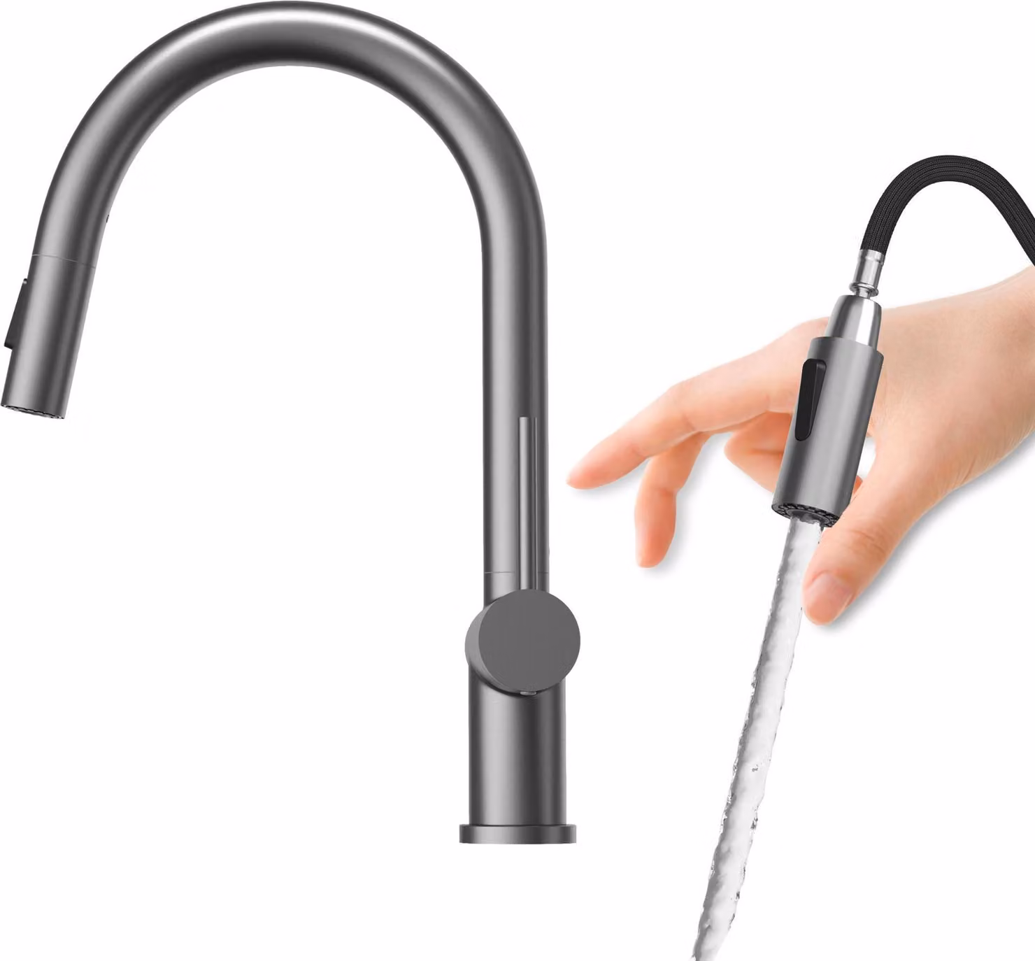 Granitan - Miscelatore cucina - Rubinetto cucina altezza 19 cm - Miscelatore lavello gun grey - NAYA