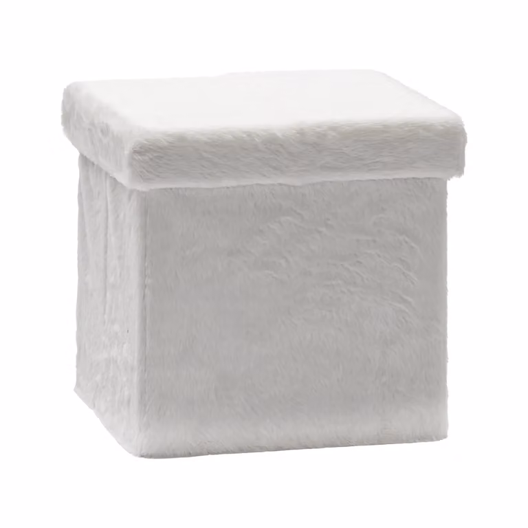Vestiamo Casa Pouf Contenitore Richiudibile in Pelliccia Sintetica Bianco H x L x P: 38 x 38 x 38 cm