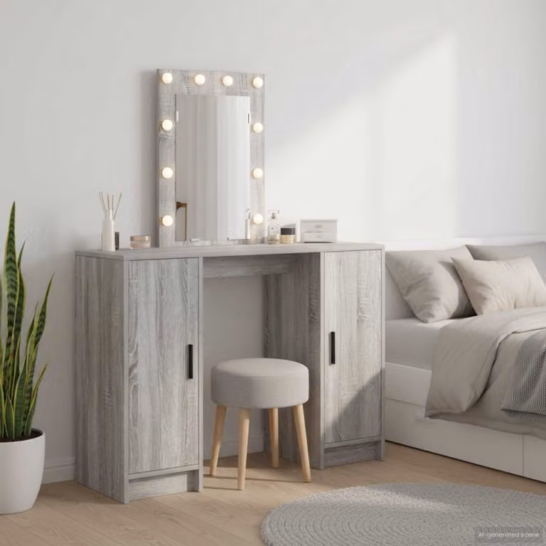 vidaXL Tavolo da Trucco Moderno Grigio in Legno MDF L: 102 cm, P: 33 cm, H: 135 cm