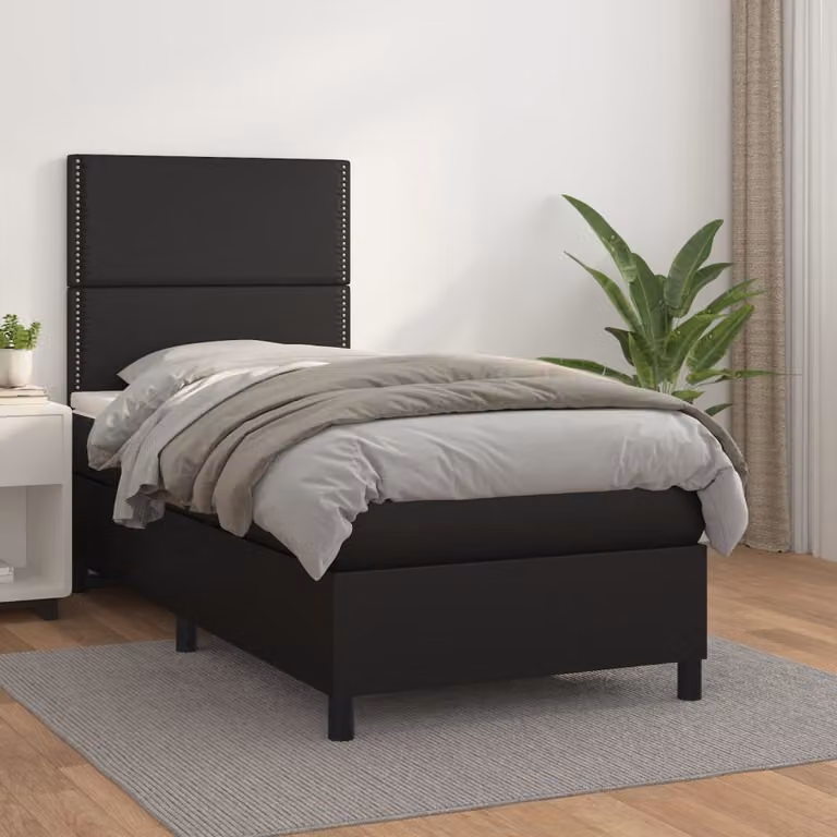 vidaXL Letto con Giroletto a Molle e Materasso Ibrido in Similpelle Nero, L/P/H: 100 x 200 x 128 cm