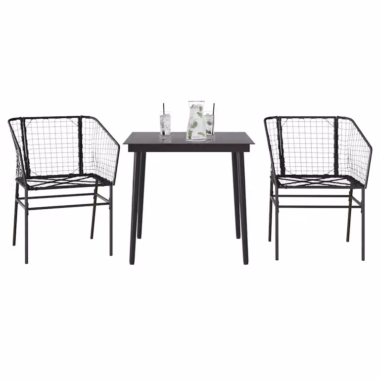 Set Mobili da Giardino 3 Pezzi vidaXL in Polyrattan e Vetro Nero