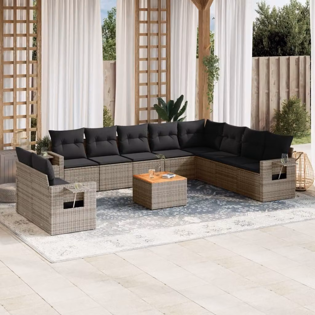 Maison Exclusive - Set Divani da Giardino 11 pz con Cuscini in Polyrattan Grigio