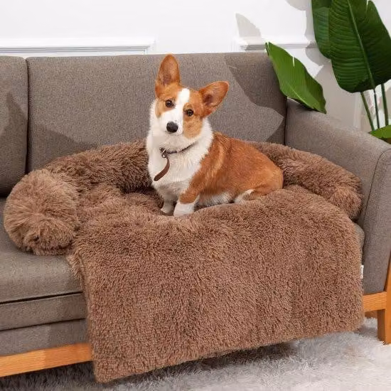 Tappetino impermeabile per cani con cinture di sicurezza, protezione per il divano, coperte sostenibili in peluche per cani, fodera impermeabile per cuccia per cani e gatti dal pelo marrone (S)
