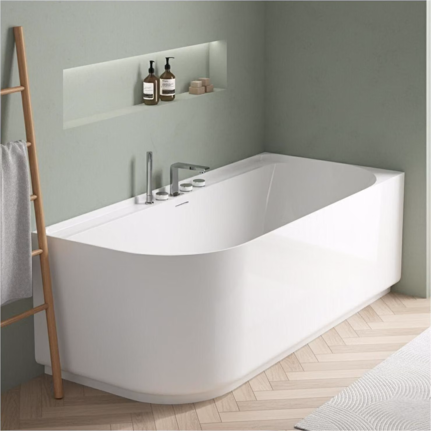 Vasca da bagno semi-autoportante in acrilico bianco 170cm - Angolo retto EQUINOXE