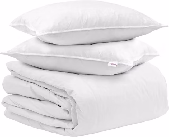 Set di 3 pezzi composto da duvet e cuscini in piuma d'anatra e cotone, colore bianco, L 200 cm x P 220 cm