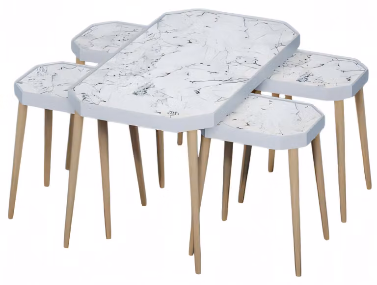 Eleganter weißer Holz Couchtisch mit Beistelltischen im modernen Stil