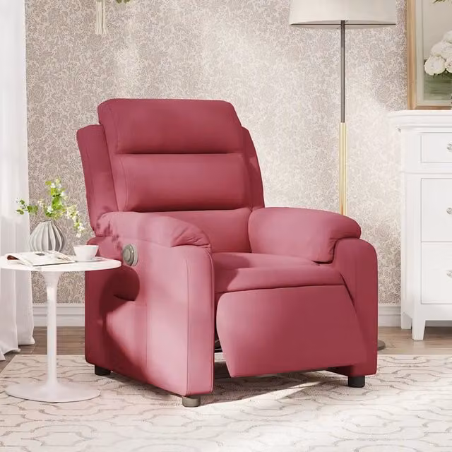 Poltrona Elettrica Reclinabile vidaXL in Tessuto Rosso con Braccioli e Funzione Auto-Return – 1