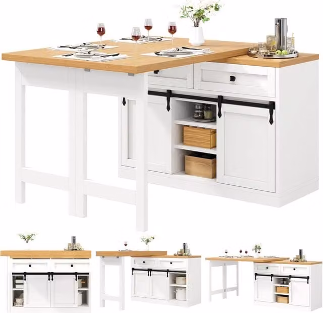 Tavolo da pranzo allungabile 110-140 x 80 cm; MDF e metallo nero; con portabottiglie per cucina e soggiorno