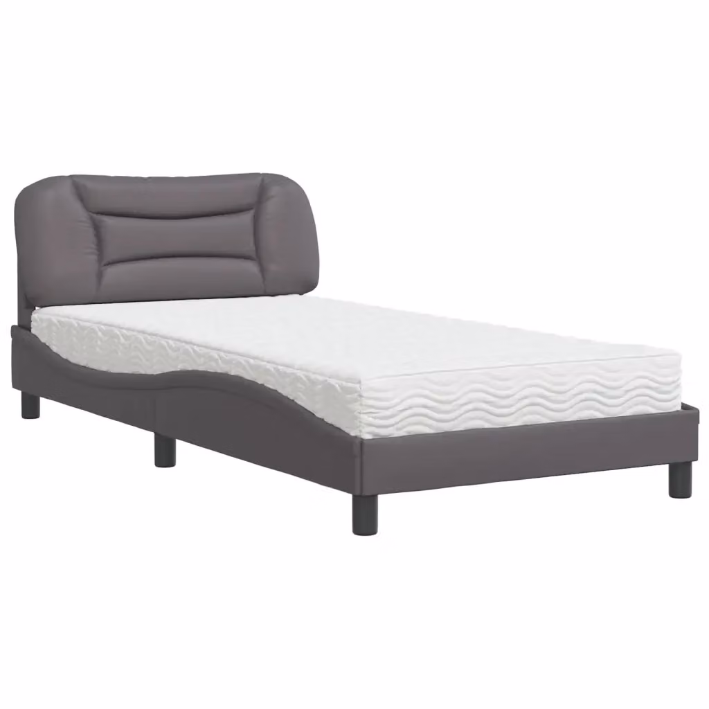 Letto con Materasso Hvar vidaXL Grigio e Bianco in Similpelle e Tessuto L/P/H: 100 x 200 cm – 2