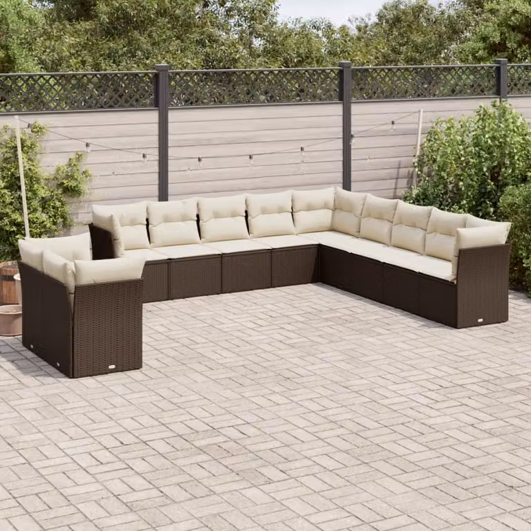 vidaXL Set Divani da Giardino 11 pz in Polyrattan Marrone e Bianco con Cuscini Imbottiti e Rivestimenti Rimovibili