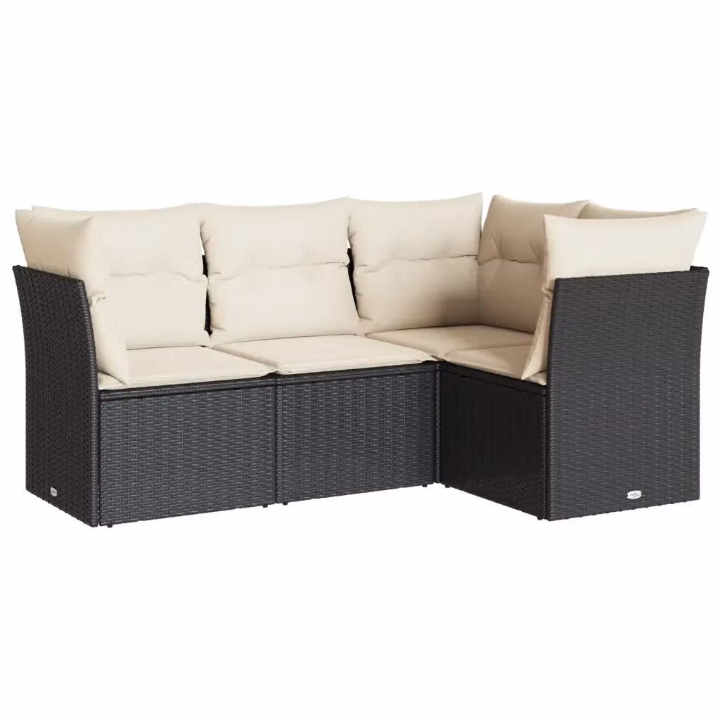Set di Divani da Giardino a L vidaXL 4 pz con Cuscini, Struttura in Metallo e Polyrattan, Nero e Bianco – 2