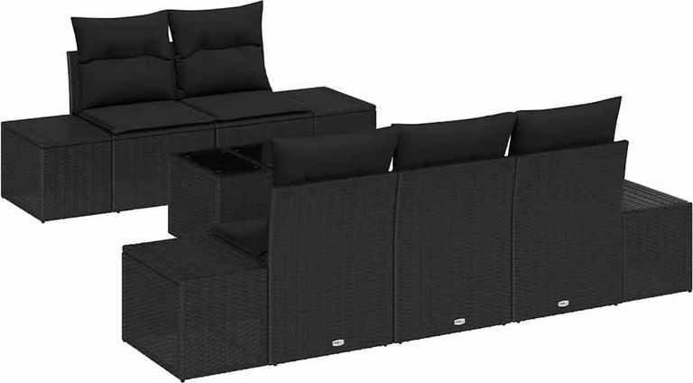 Set Divano da Giardino con cuscino Nero polyrattan