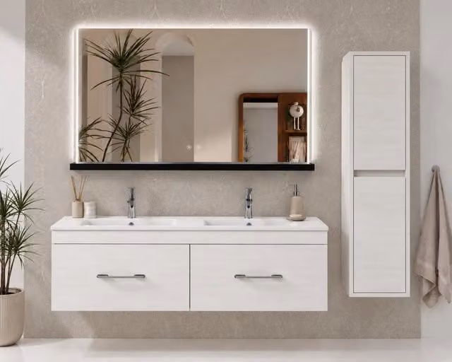Mobile bagno con lavabo ORIGENBATH FLORENCIA senza specchio 120x45 cm doppia vasca bianco nordico con colonna