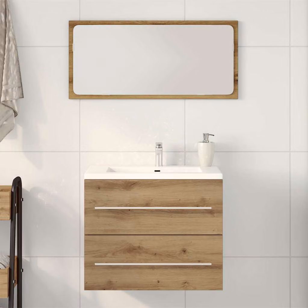 Mobile Lavabo da Bagno Artigianale vidaXL in Legno Marrone con Cassetti e Ante L/P/H: 60 x 38,5 x 48 cm