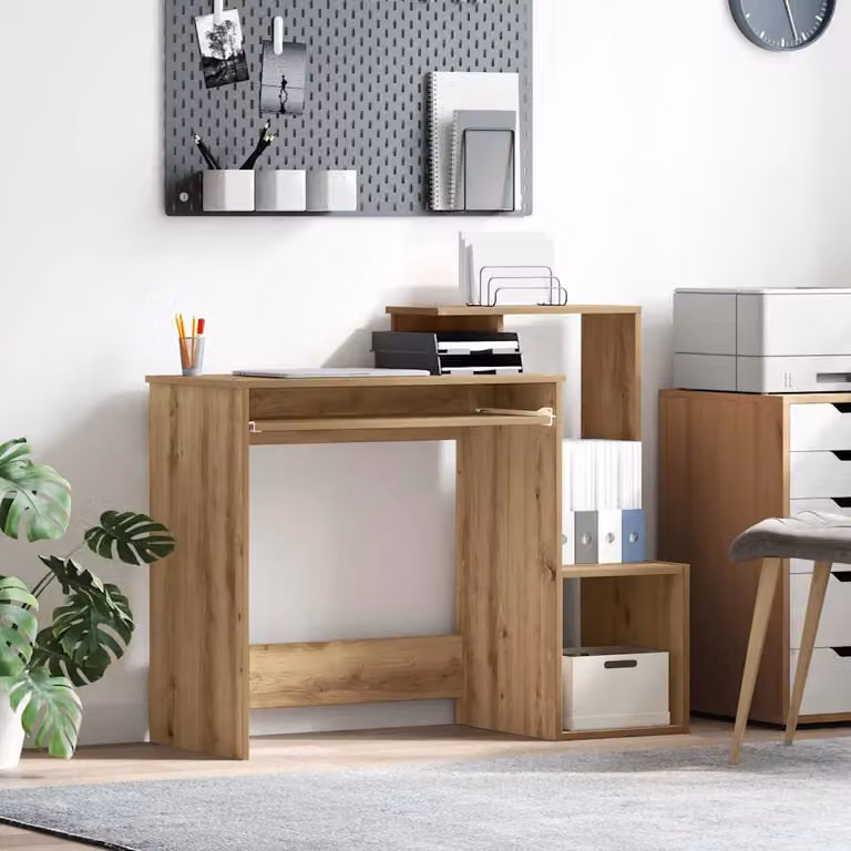 Scrivania moderna vidaXL in legno e MDF color rovere, L: 106 cm, P: 41 cm, H: 88.5 cm