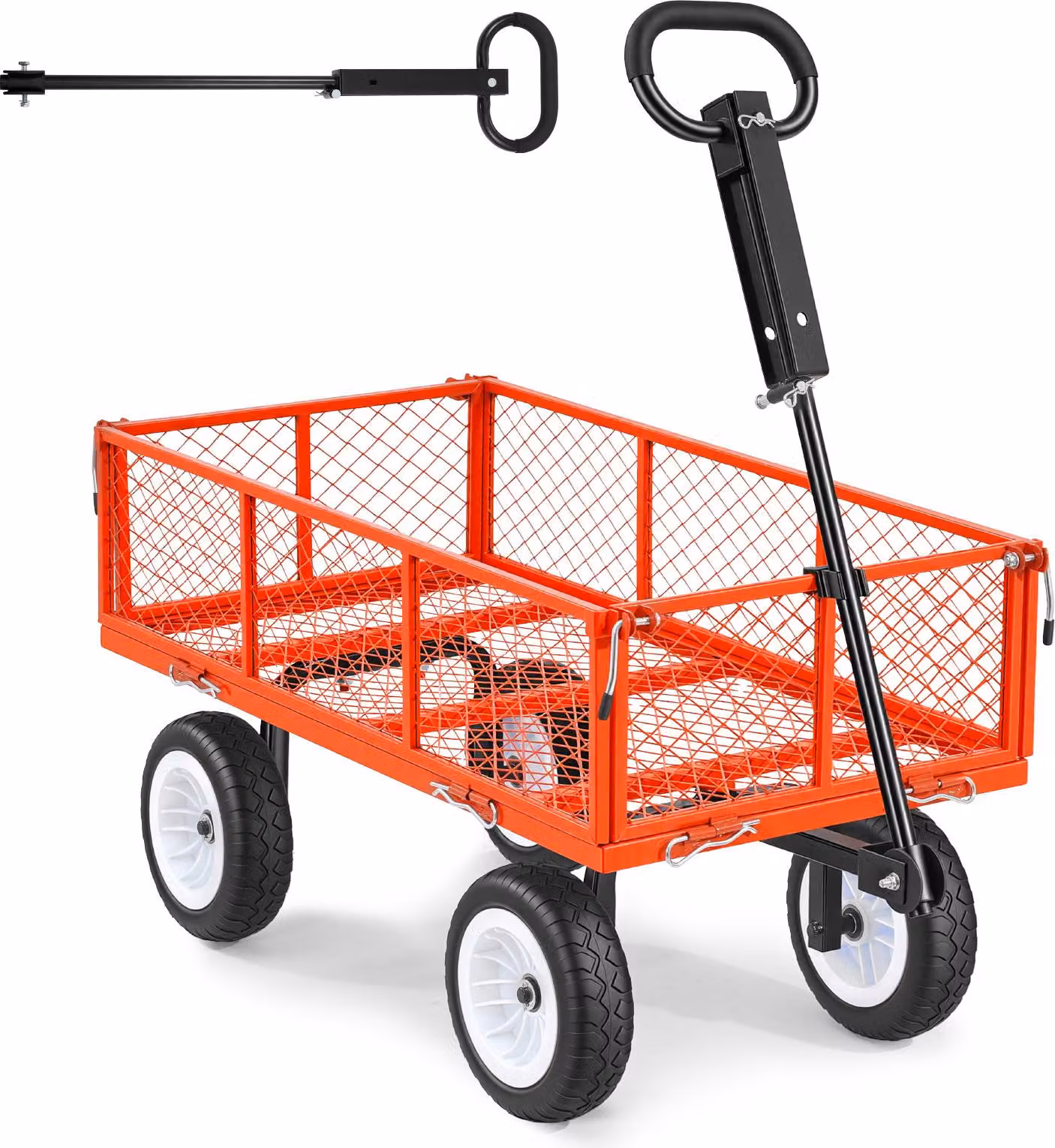 SucceBuy Carrello robusto con capacità di carico di 408,2 kg, dotato di pneumatici inPoliuretanoresistenti, maniglia regolabile e pareti laterali rimovibili. Ideale per l'uso in giardino o per il fissaggio ad ATV o trattori, in rosso.