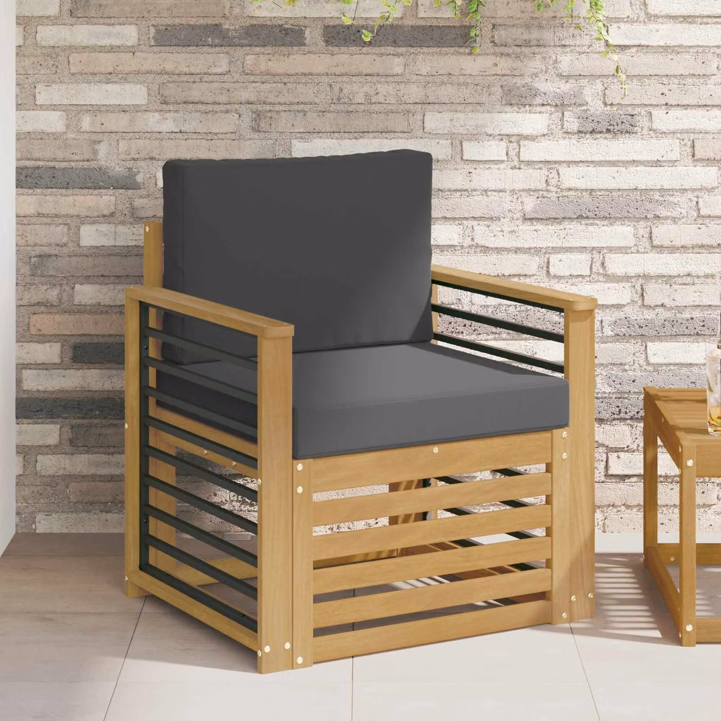 Set di divani da esterno imbottiti vidaXL in legno di acacia e tessuto bianco