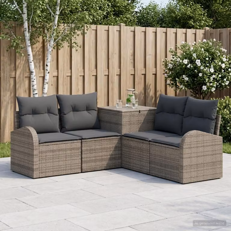 Set di divani da giardino a forma di L vidaXL in metallo e tessuto con cuscini inclusi, Grigio e Antracite