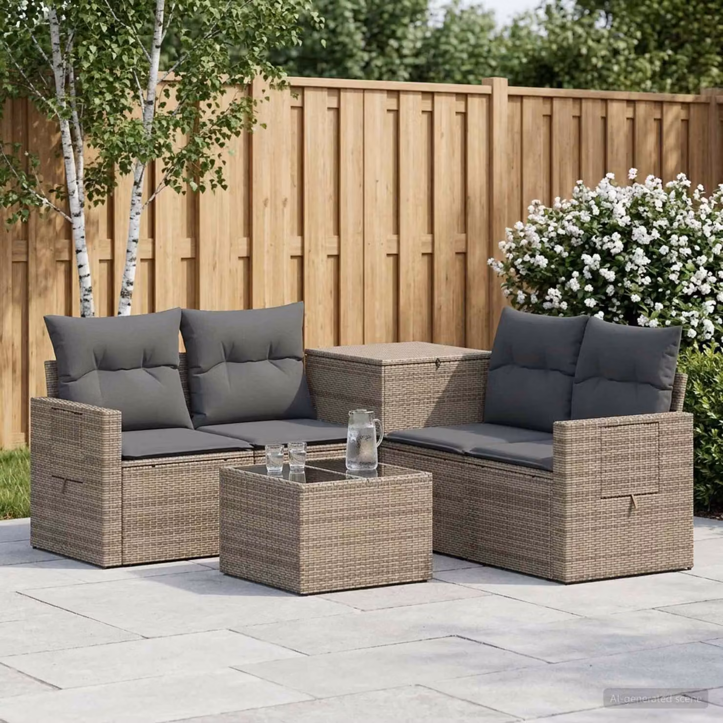 Set di divani da giardino vidaXL in polyrattan con forma a U, colore grigio e antracite, composto da 6 pezzi con tavolino da caffè e cuscini inclusi