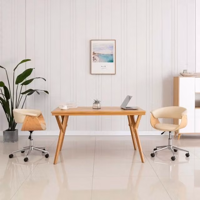 Set di 2 sedie da pranzo girevoli vidaXL in similpelle beige con ruote e design moderno