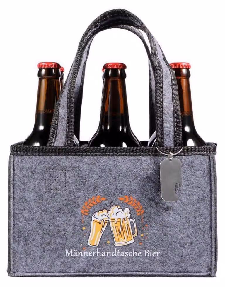 Custodia in feltro per 6 bottiglie di birra, con apribottiglie integrato