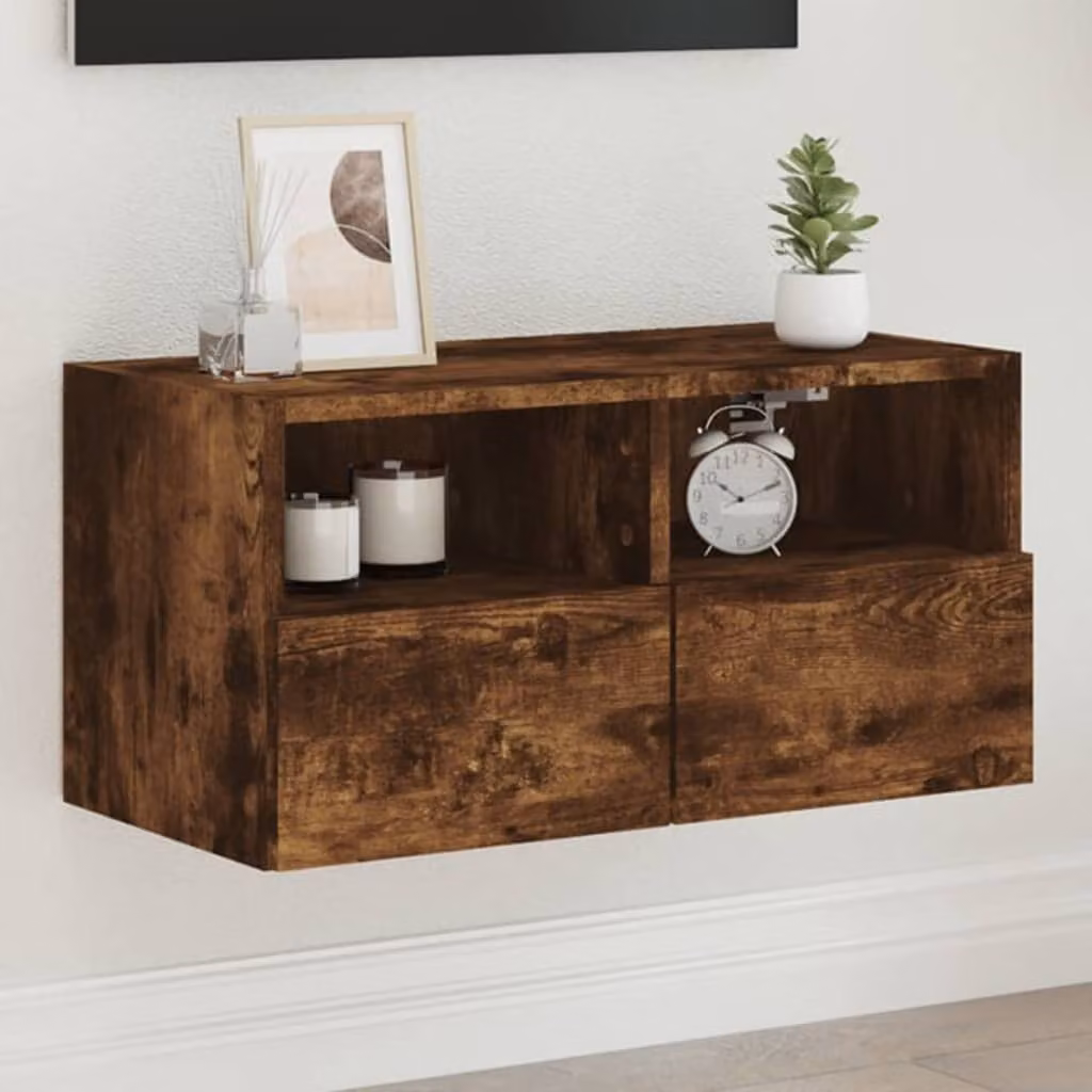 Mobile TV da parete vidaXL in legno Rovere Fumo, L 60 cm x P 30 cm x H 30 cm