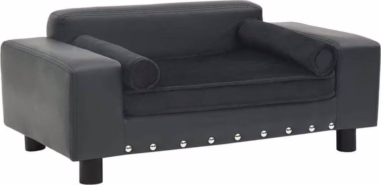 The Living Store Divano per cani grigio scuro 81x43x31 cm in peluche e Pelle finta