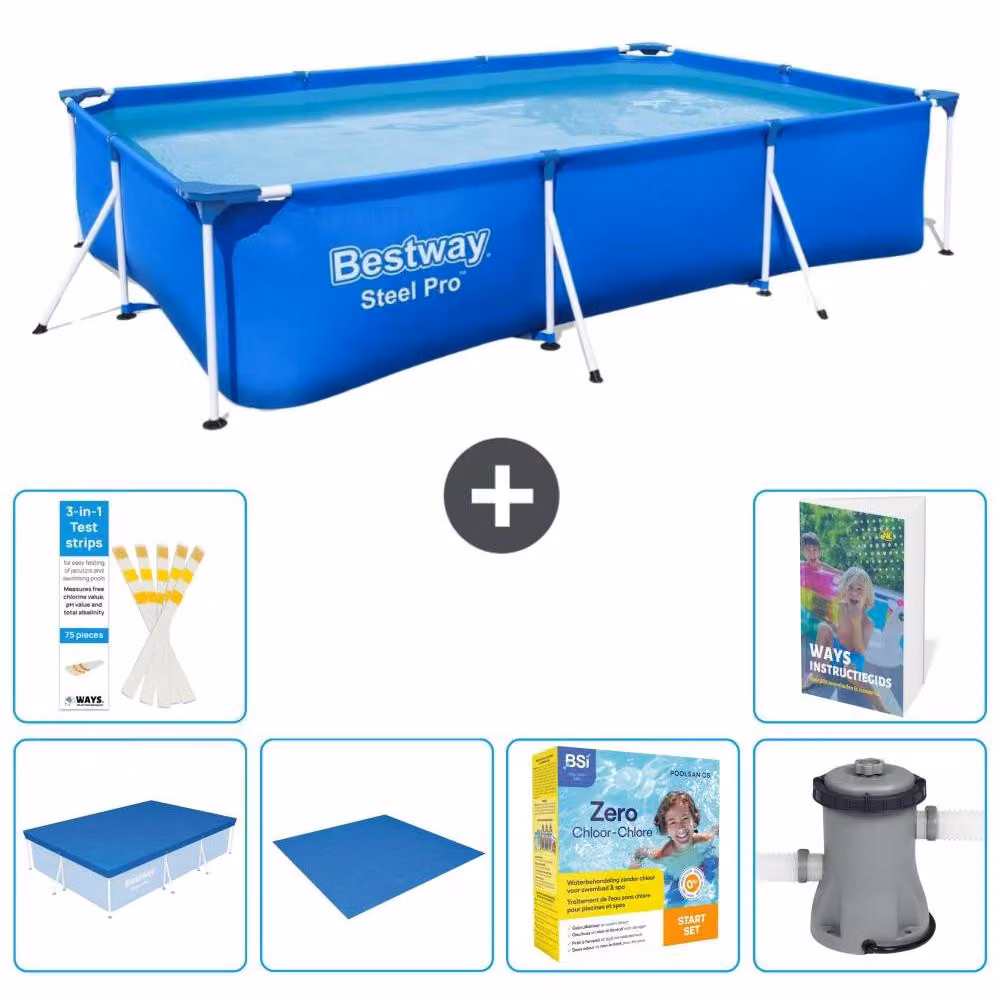 Bestway Steel Pro, piscina rettangolare - 300x201x66 cm - composta da 5 parti, modello S24