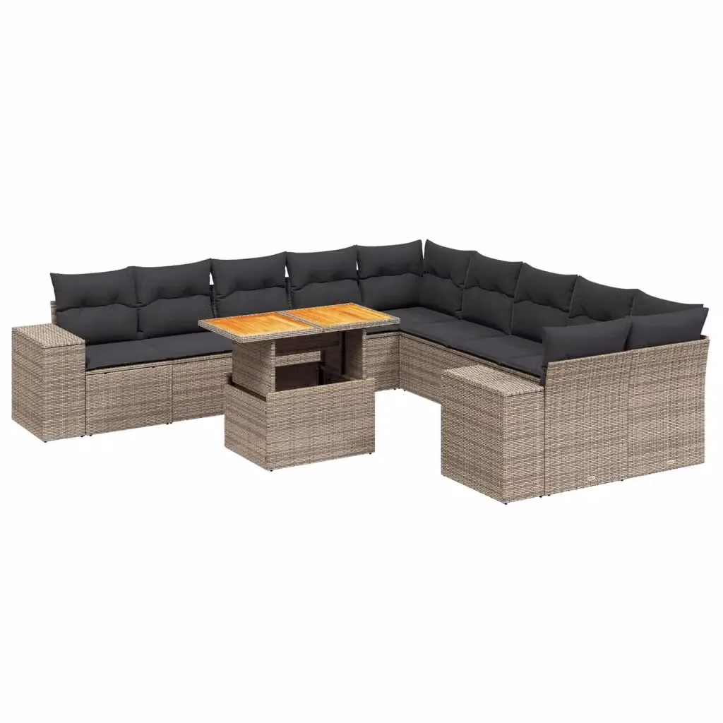 vidaXL Set Divani da Giardino 11 pz in Polyrattan Grigio con Cuscini e Tavolino da Esterno – 2