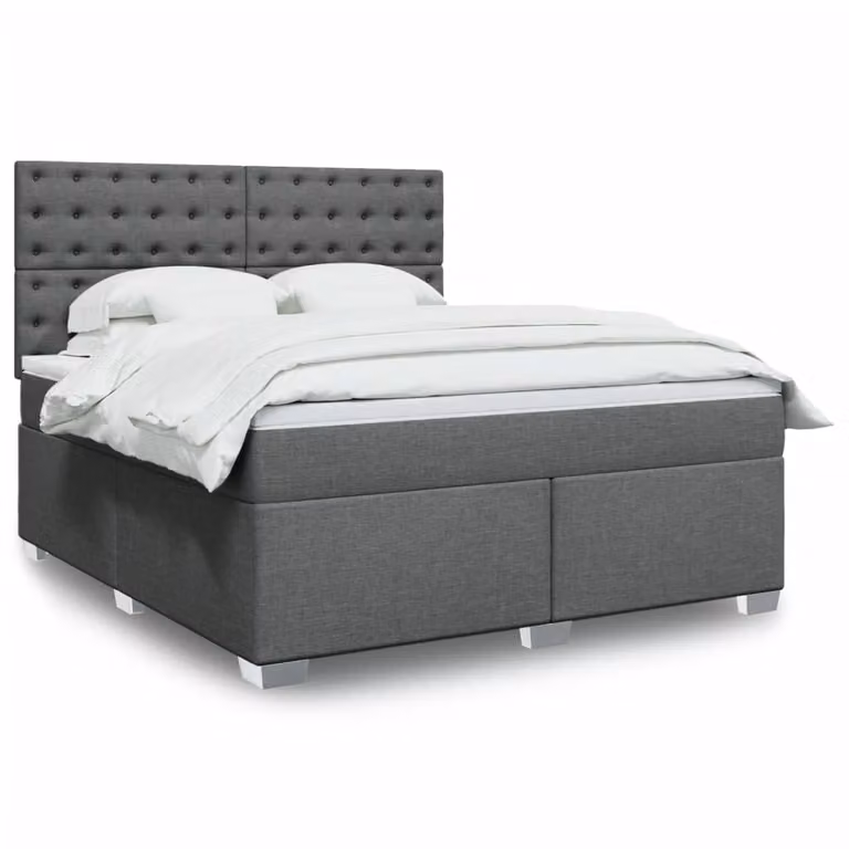 vidaXL Giroletto a Molle con Materasso Ibrido in Tessuto Grigio e Bianco L/P/H: 180 x 200 cm