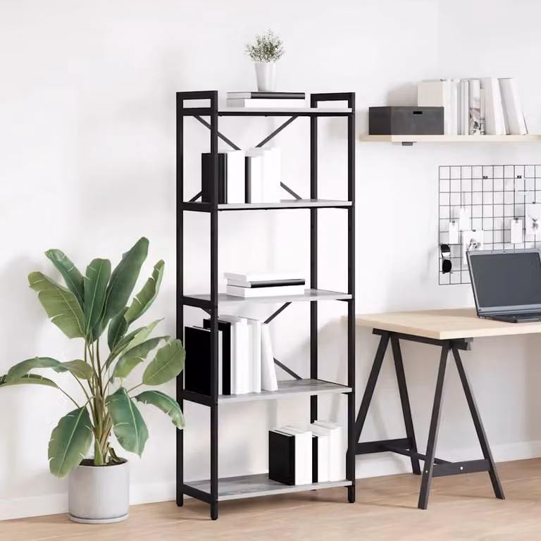Libreria industrial vidaXL in MDF e metallo, Grigio e Nero, L 60 x P 30 x H 155 cm