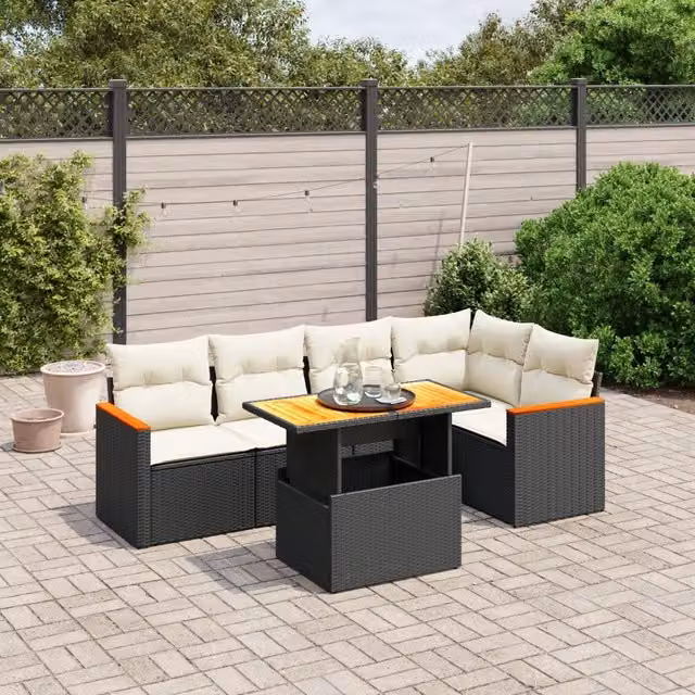 Set Divano da Giardino a L VIDAXL in Polyrattan Nero con 6 Cuscini