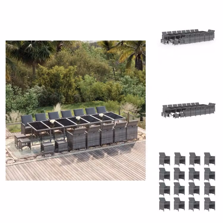 vidaXL set da pranzo da giardino da 21 pezzi con cuscini in poly rattan grigio - Set di mobili da giardino