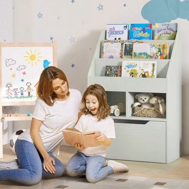 Libreria per bambini REDOM verde in MDF con cassetto L: 60 cm, P: 29,9 cm, H: 90 cm – 1