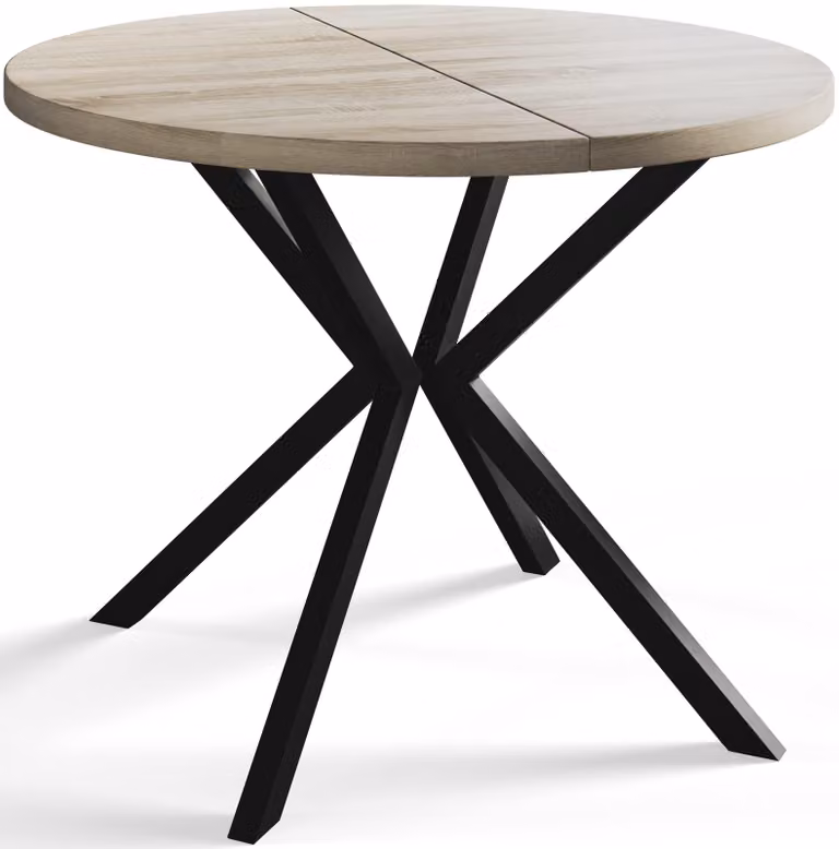 Alpi Moebel, Tavolo da Pranzo Rotondo, Tavolo da Cucina Allungabile, Diamentro: 100-180 cm, Gambe in Metallo Nere, Sonoma, Collezione Loft Liten
