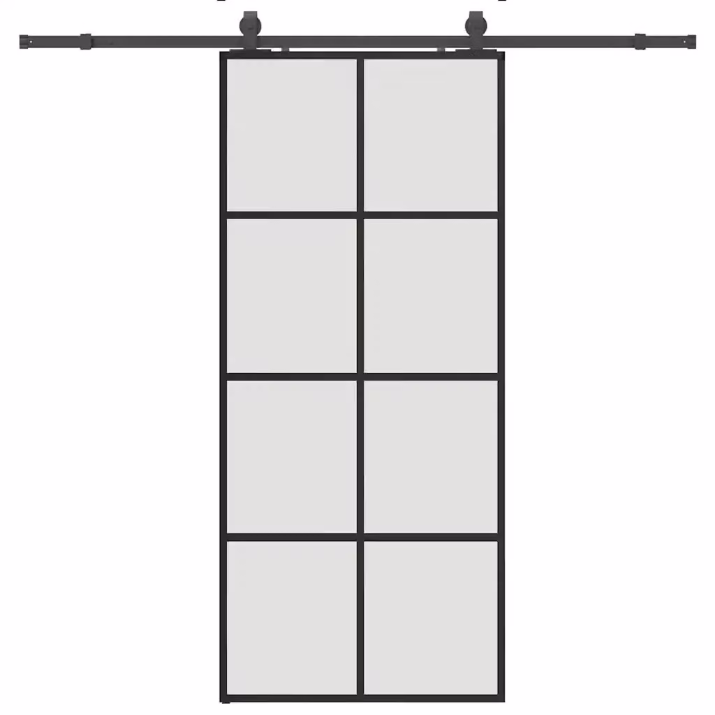 Porta Scorrevole Moderna vidaXL in Vetro Trasparente e Alluminio con Ferramenta Nera L: 90 cm, H: 205 cm – 2