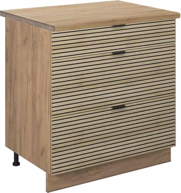 Mobiletto base per cucina Fame-Line Pannello in quercia/Rovere dorato 80 cm con 3 cassetti, PL Rovere Vicco