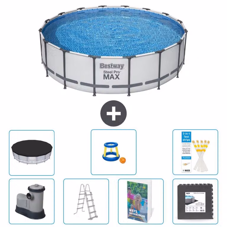 Bestway Steel Pro MAX, piscina in acciaio, forma rotonda, dimensioni 488x122 cm, composta da 6 parti, modello S525