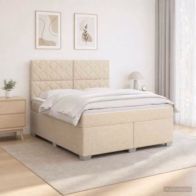 Letto box spring con materasso Crema 160 x 200 cm Tessuto 3454920