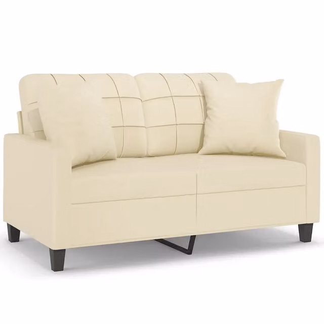 Divano | Divano da soggiorno | Sofa a 2 Posti con Cuscini Crema 120 cm in Similpelle