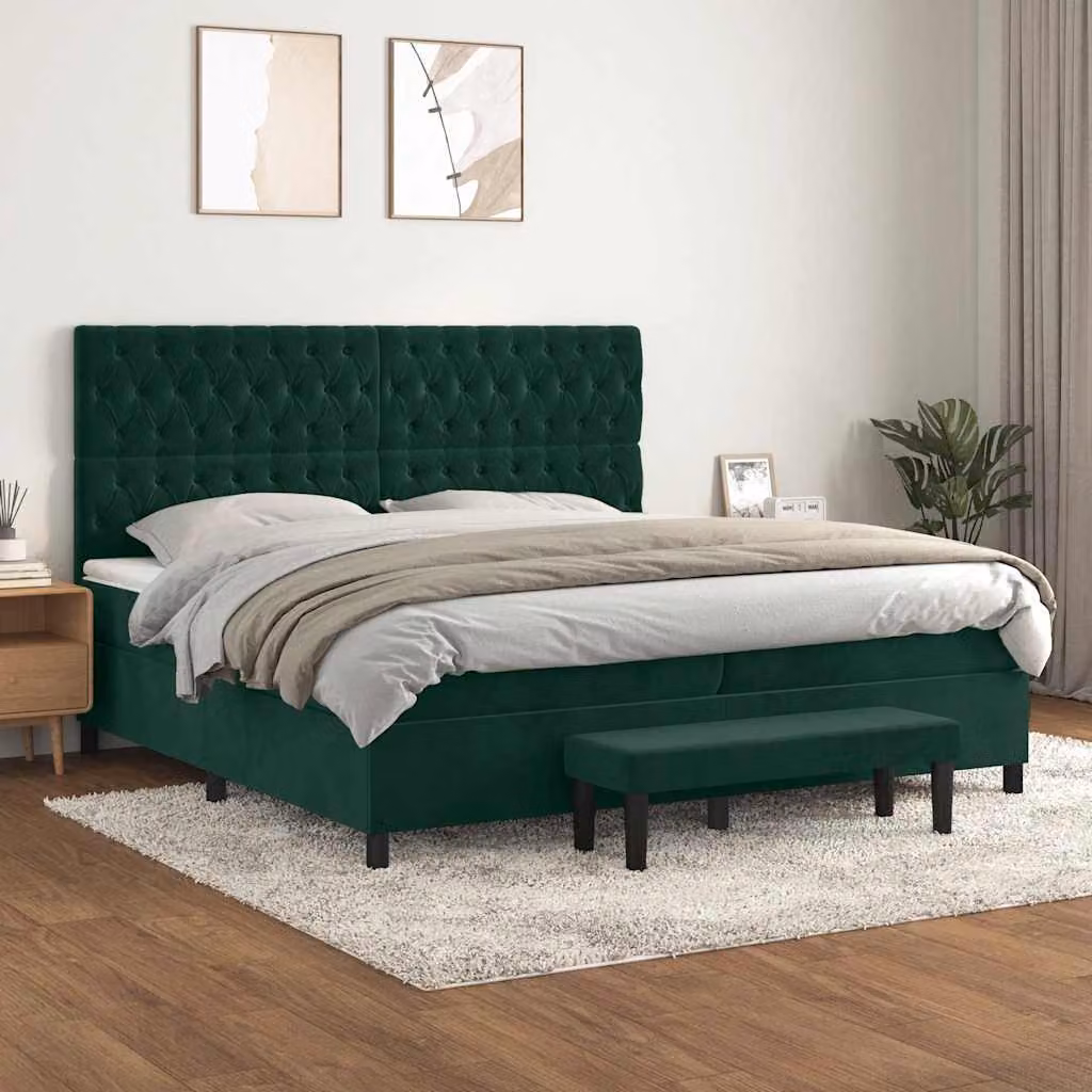 Giroletto a Molle Ibrido con Materasso vidaXL in Velluto Verde Scuro L/P/H: 200 x 200 x 66 cm – 1